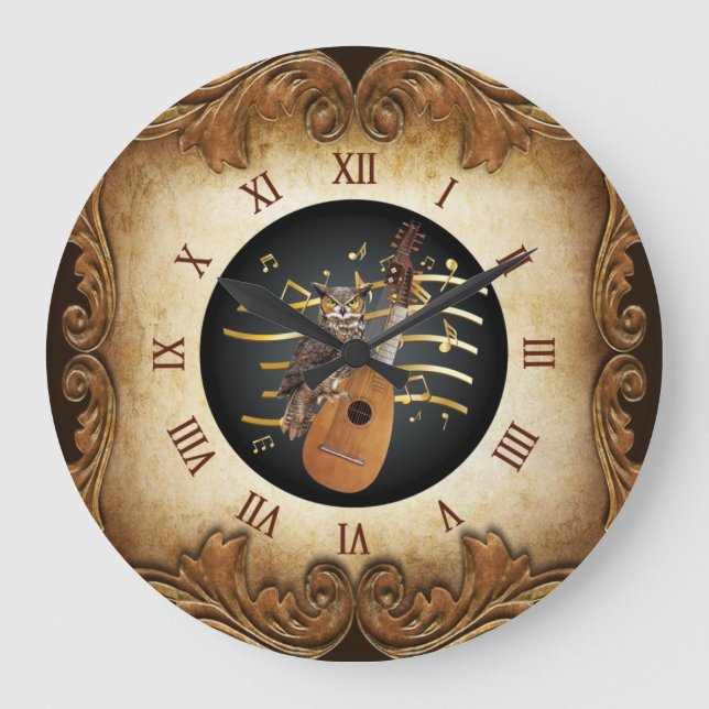 Steampunk Angélique ~ Great Horned Owl ~   Large Clock (Front)