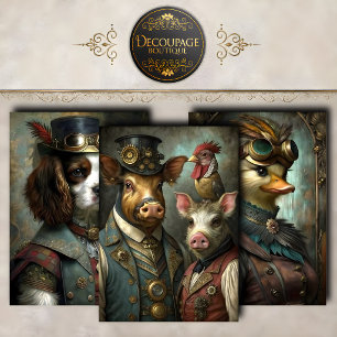 Steampunk Animal Portrait Decoupage Collection Wrapping Paper Sheet