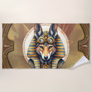 Steampunk Anubis Fox Portrait Beach Towel
