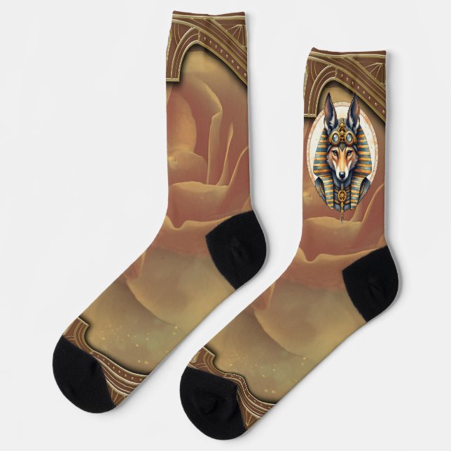 Steampunk Anubis Fox Portrait Socks (Left)