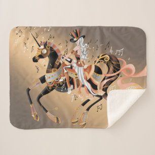 Steampunk Art Lady on Mechanical Horse Sherpa Blanket