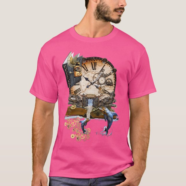 Steampunk Art Ocean Library T-Shirt (Front)