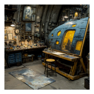 Steampunk Artist Submarine Studio Chaos Poster