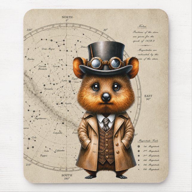 Steampunk Astronomer Quokka w/ Constellation Map Mouse Pad (Front)