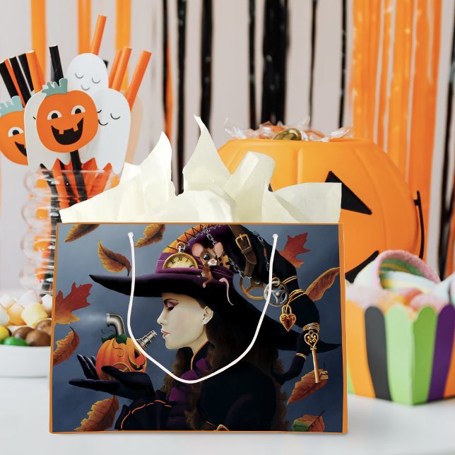 Steampunk Autumn Witch Pumpkin Clockwork Hat Large Gift Bag (Creator Uploaded)