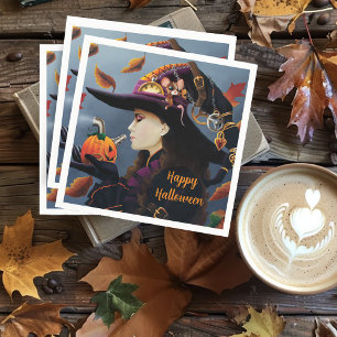 Steampunk Autumn Witch Pumpkin Clockwork Hat Napkin