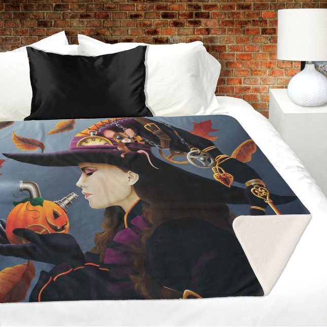 Steampunk Autumn Witch Pumpkin Clockwork Hat Sherpa Blanket (Creator Uploaded)