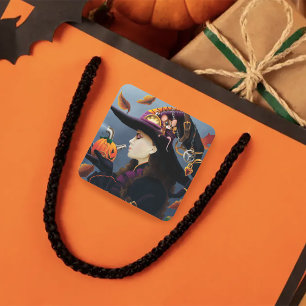 Steampunk Autumn Witch Pumpkin Clockwork Hat Square Sticker