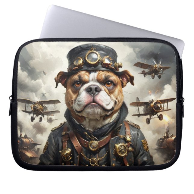 Steampunk aviator English Bulldog Laptop Sleeve (Front)