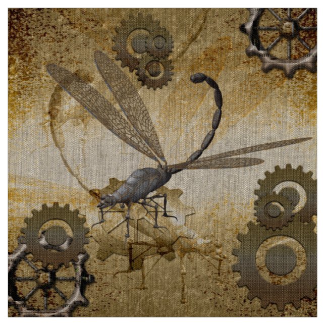 Steampunk, awesome dragonflies with gears fabric (Swatch)
