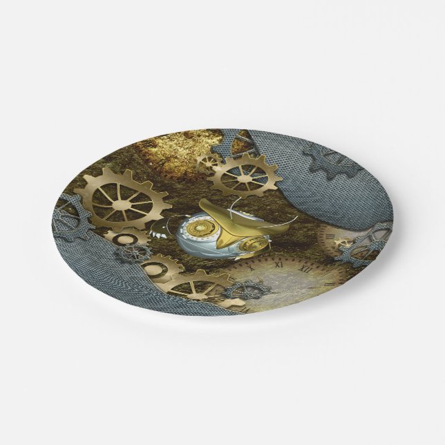 Steampunk, awesome   mechanical owl paper plate (Angled)