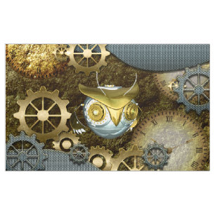Steampunk, awesome   mechanical owl with gears fabric