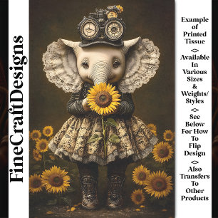 Steampunk Baby Elephant + Sunflower AK7 Decoupage Tissue Paper