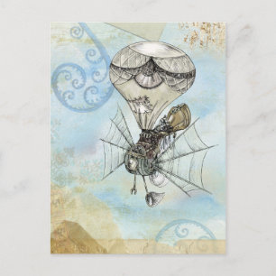 steampunk balloon postcard