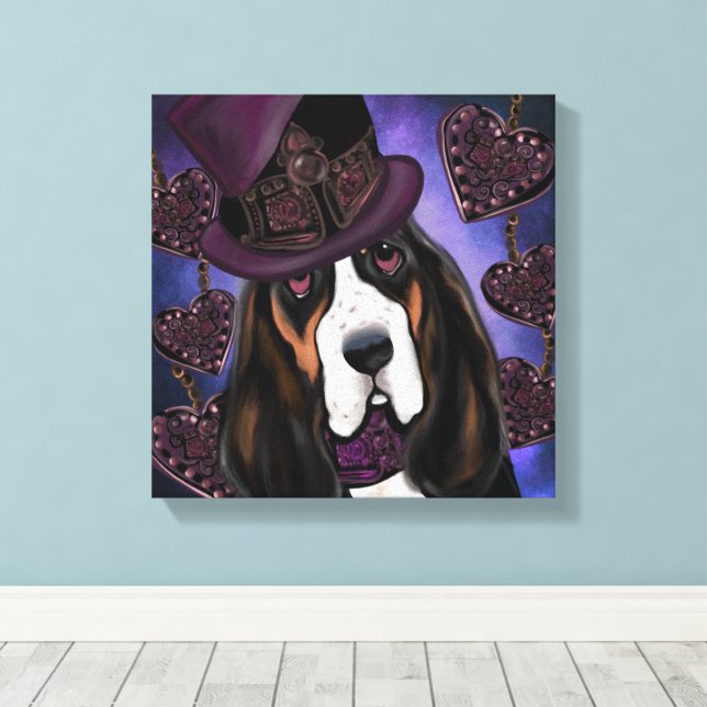 STEAMPUNK Basset Hound Canvas Print (Insitu(Wood Floor))