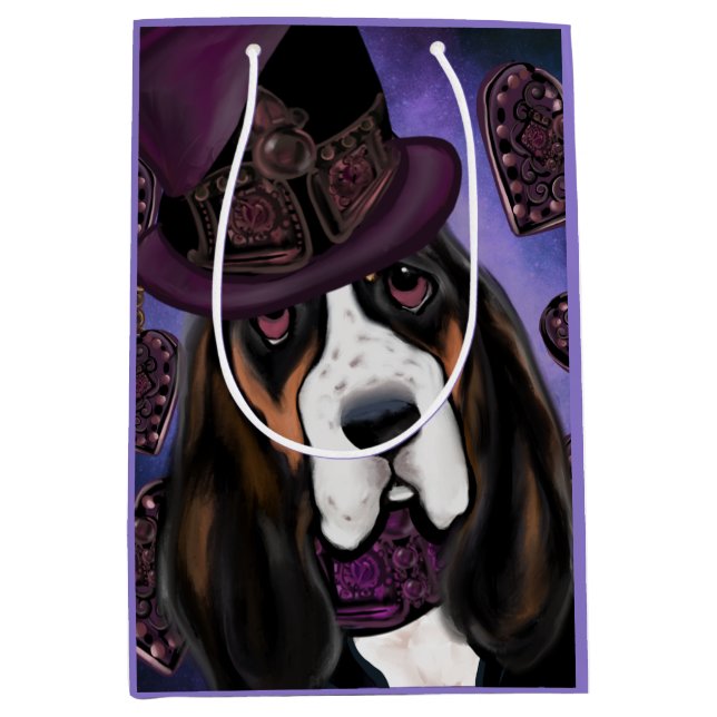 STEAMPUNK Basset Hound Medium Gift Bag (Front)