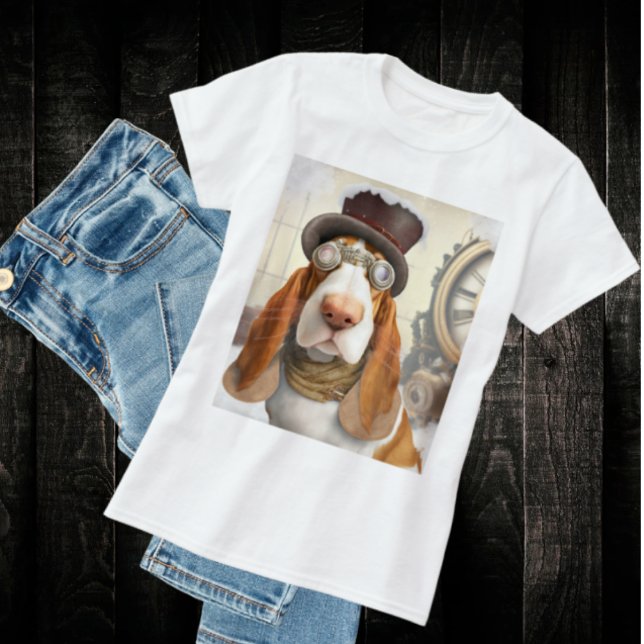 Steampunk Basset Hound T-Shirt (Steampunk Basset Hound T-Shirt- Cute and fun for all my hound lovers out there. )