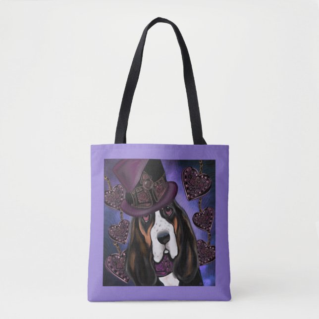 STEAMPUNK Basset Hound Tote Bag (Front)