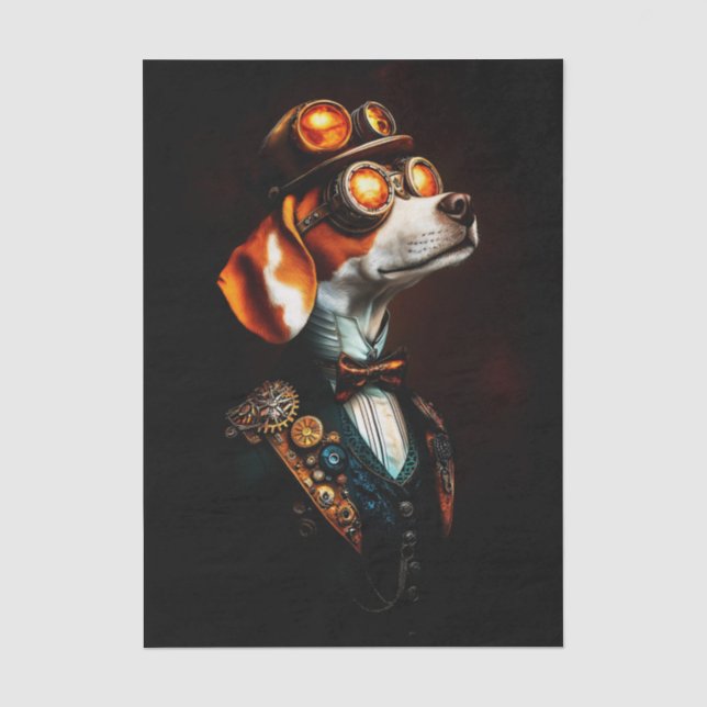  Steampunk Beagle Dog Portrait EM2R Decoupage Tissue Paper (Front)