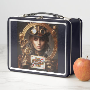 Steampunk, Beautiful Queen of Diamonds Metal Lunch Box