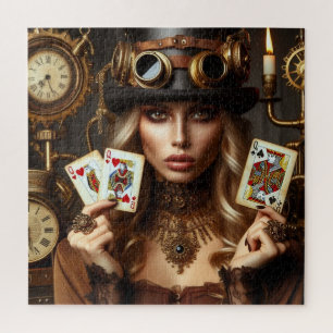 Steampunk Beautiful Queen Of Hearts Jigsaw Puzzle