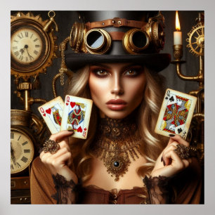 Steampunk Beautiful Queen Of Hearts Poster