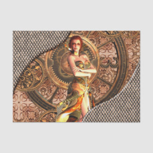 Steampunk, beautiful steam women with clocks tissue paper