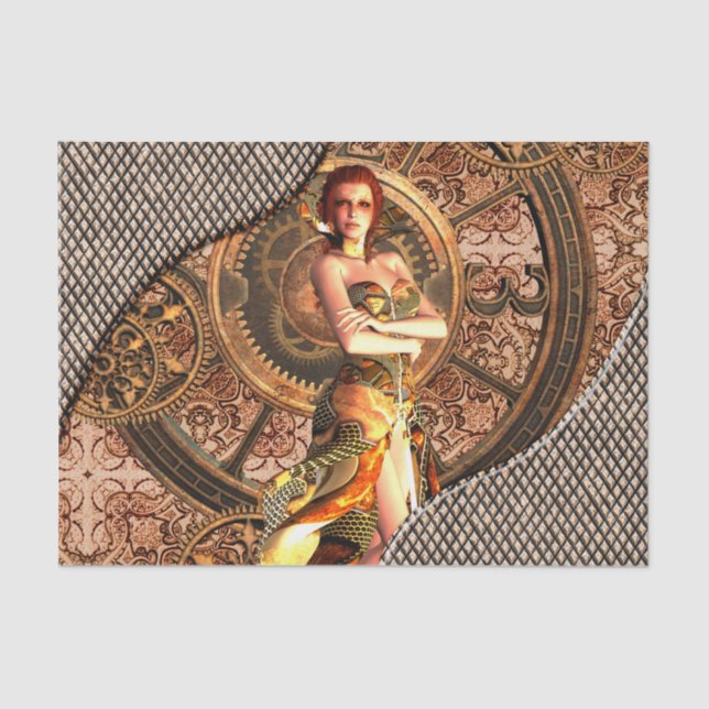 Steampunk, beautiful steam women with clocks tissue paper (Front)