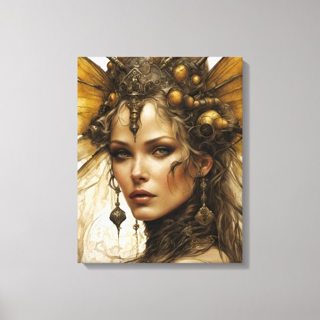 Steampunk Bee Insect Woman Tapestry Canvas Print (Front)
