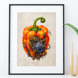 Steampunk Bell pepper wall art, kitchen Poster