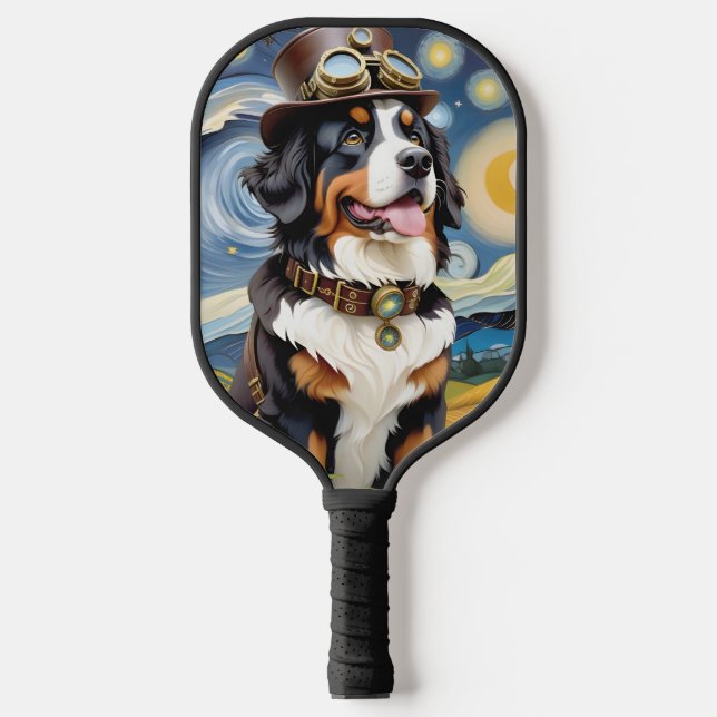 Steampunk Bernese Mountain Dog Pickleball Paddle (Front)