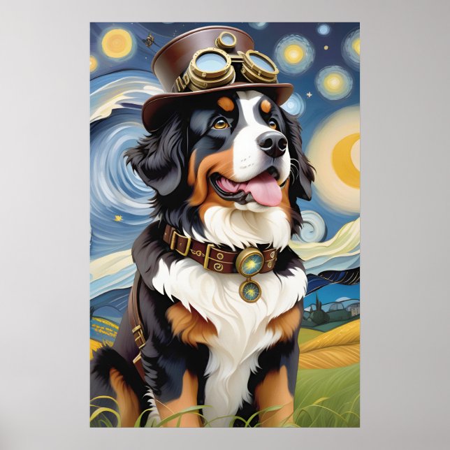 Steampunk Bernese Mountain Dog Poster (Front)