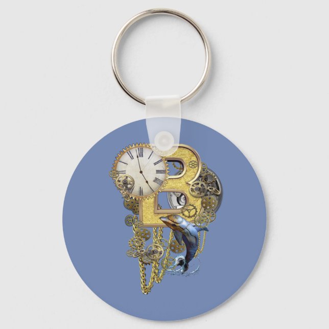 Steampunk birthday letter B Key Ring (Front)