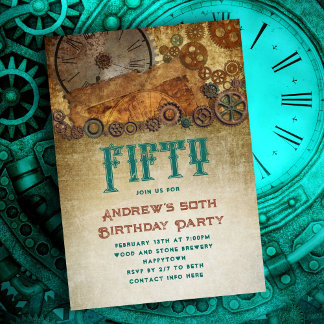 Steampunk Birthday Party Old Paper Gears Invitation