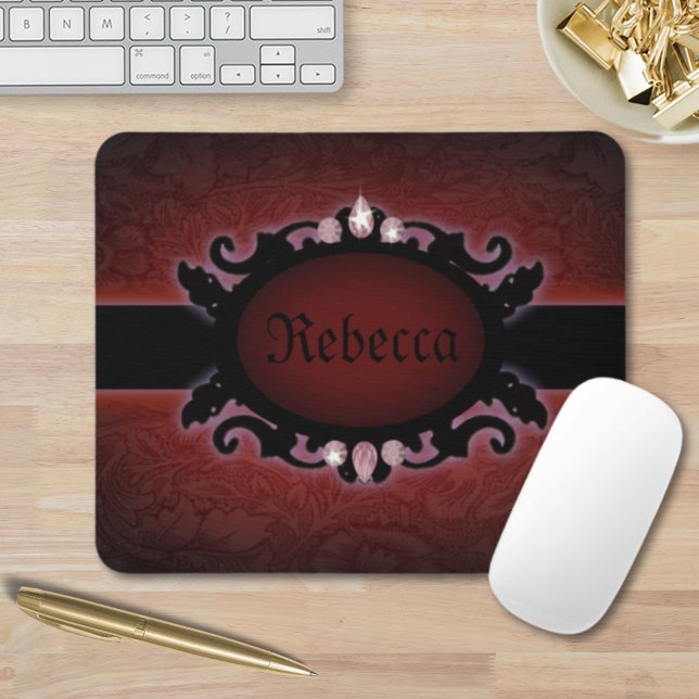 steampunk black and red gothic monogram mouse pad (steampunk black and red gothic monogram mouse pad)