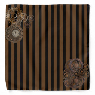 Steampunk Black Brown Striped Gears Clock Bandana