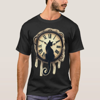 Steampunk Black Cat Silhouette Vintage Ornate Cloc T-Shirt
