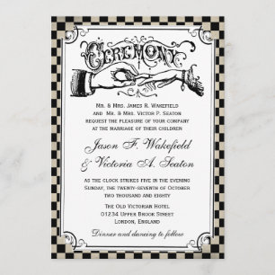 Steampunk Black Chequerboard Wedding Invites