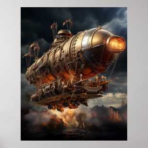 Steampunk Blimp Retro Futuristic Poster