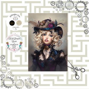Steampunk Blonde-Lady Cogsworth Decoupage Tissue Paper