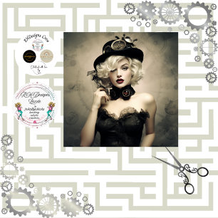 Steampunk Blonde Lady in Black Decoupage Tissue Paper