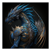 Steampunk blue dragon with metal wigns AI art 