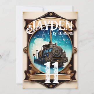 Steampunk Blue Gold Birthday Party Invitation