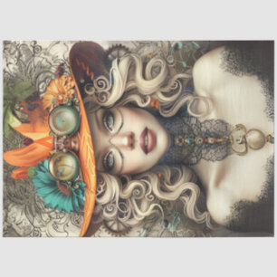 Steampunk Bohemian Style Lady Decoupage Tissue Paper
