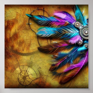 Steampunk boho feathers poster
