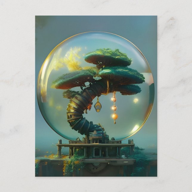 Steampunk Bonsai Tree in a Glass Orb Postcard (Front)