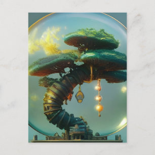 Steampunk Bonsai Tree Under a Dome Postcard