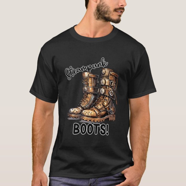 Steampunk Boots! Punk Design T-Shirt (Front)