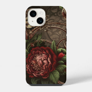 Steampunk Botanical Elegance Gears and Blooms in iPhone 14 Case