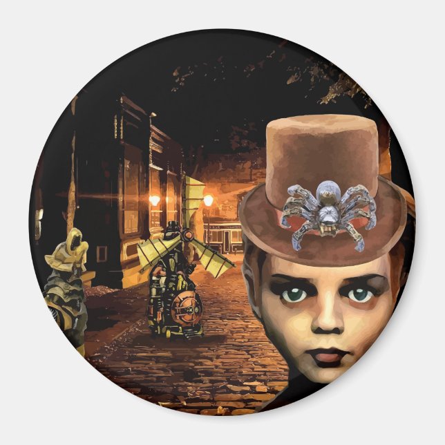 Steampunk Boy And Robot Dog Magnet (Front)